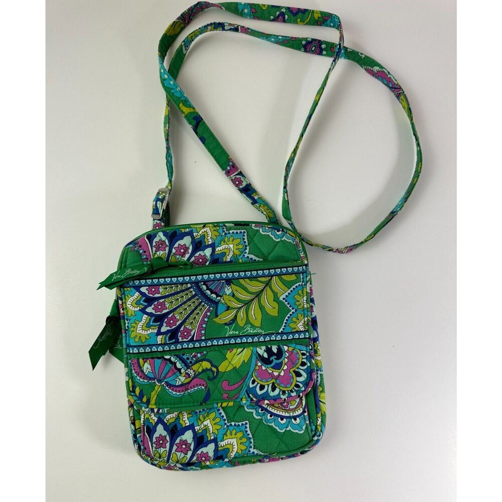 Vera Bradley Green Floral Crossbody Bag Mini Fabric Quilted Purse Adjustable - Picture 7 of 11